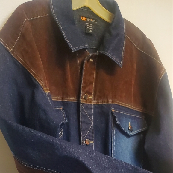 Mens Godbody Denim and Faux Suede Patch Tucker Denim Jacket XXL - Picture 8 of 9